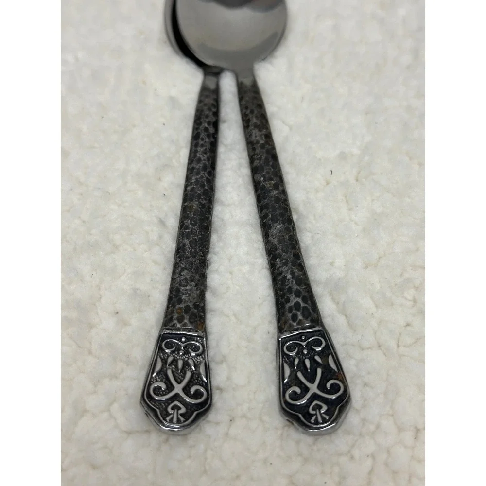 Mixed Lot 17pc Flatware Stainless Hammered Ornate Avalon Dark Metal